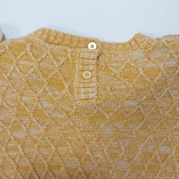 Little Lass | Girls Yellow Gold Knit Bow Ruffles Floral Chiffon Trim Sweater 4T - Picture 7 of 8